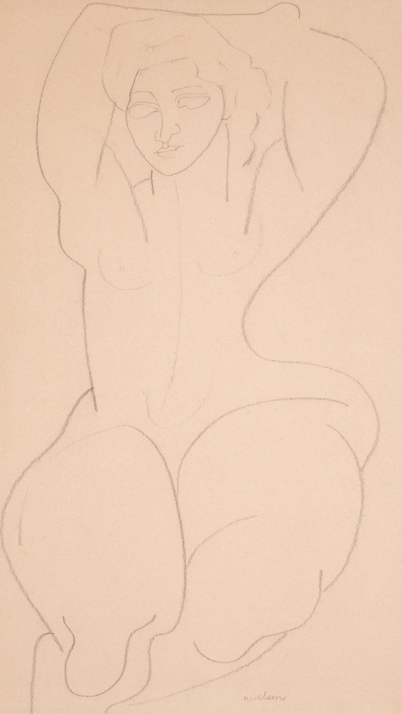 LOUISE NEVELSON "FOLDED NUDE" DRAWING, 1930