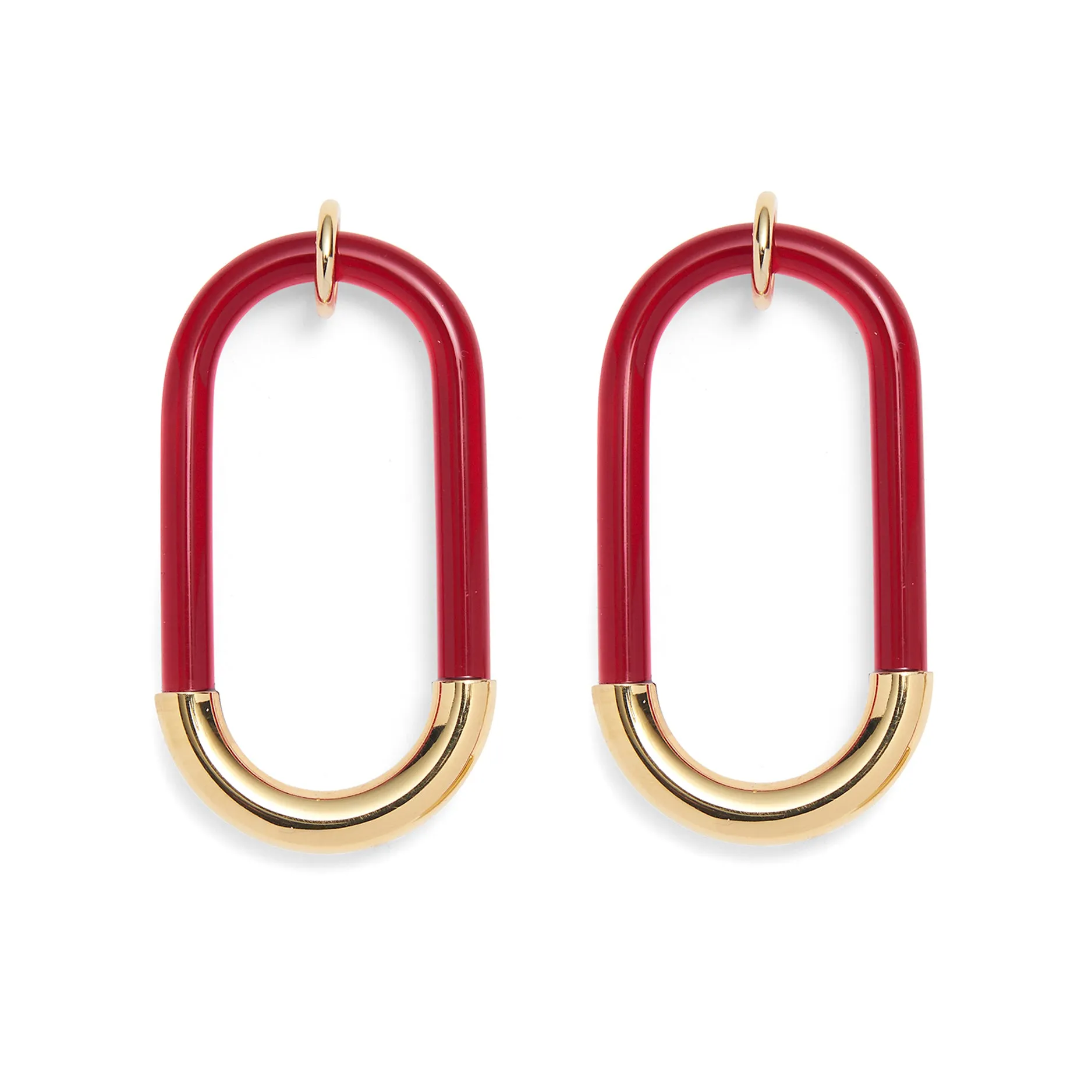 Lucite Link Earrings in Gold and Red