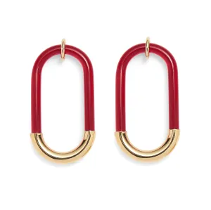 Lucite Link Earrings in Gold and Red