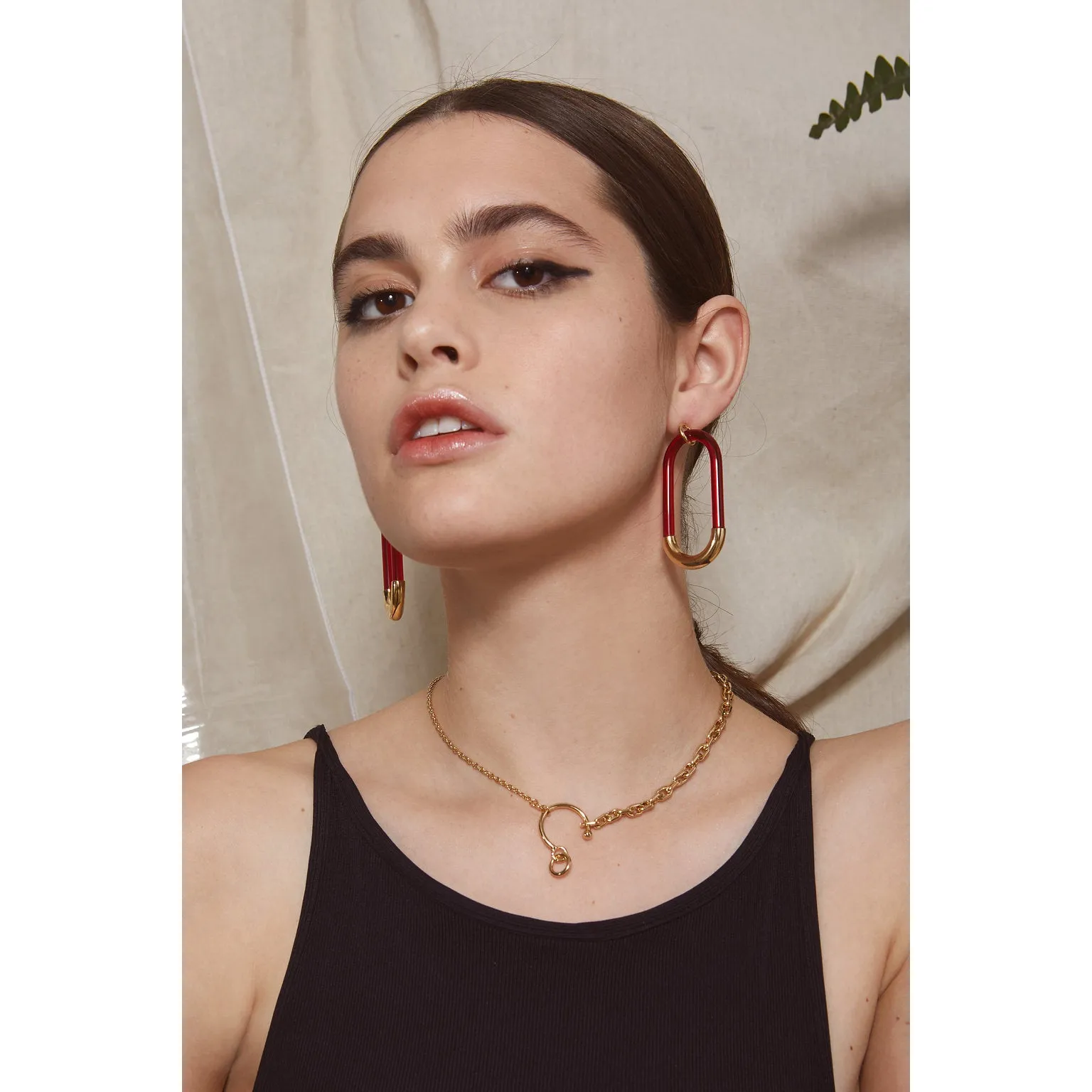 Lucite Link Earrings in Gold and Red