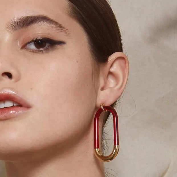 Lucite Link Earrings in Gold and Red