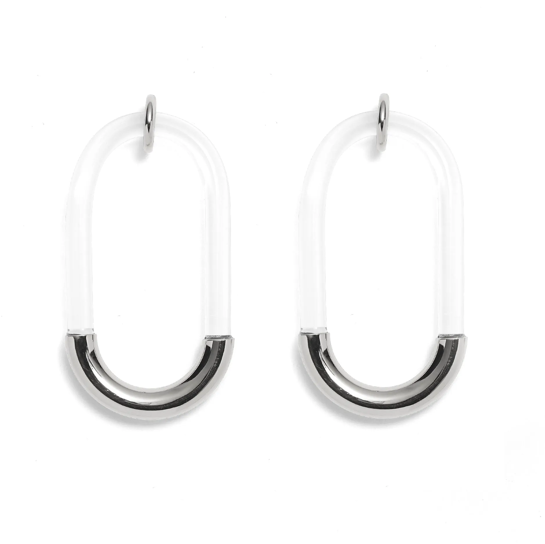 Lucite Link Earrings in Rhodium