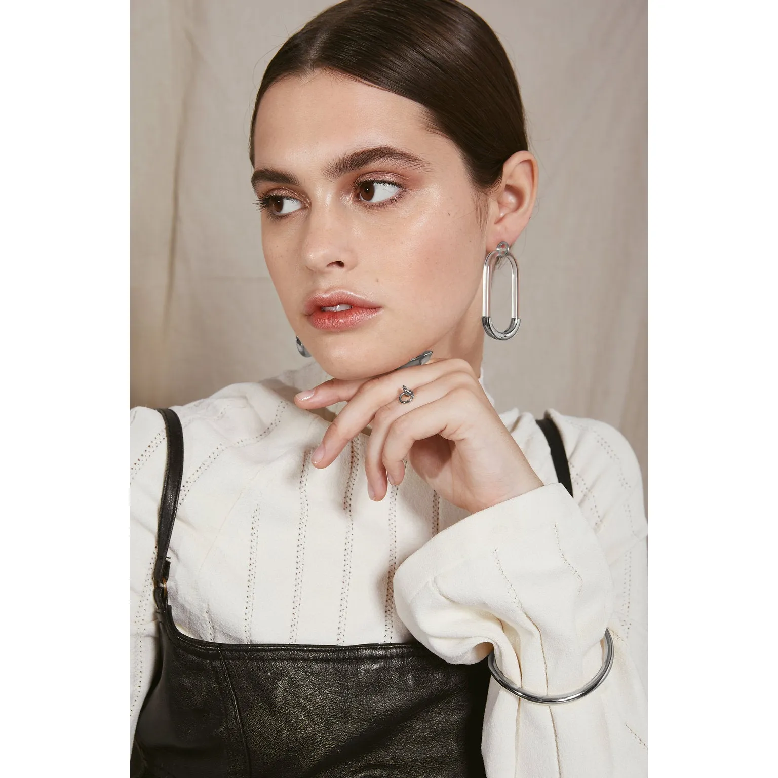 Lucite Link Earrings in Rhodium