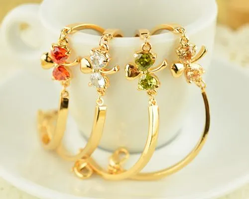 Lucky Three-leaf Clover Purple Crystal Bangle