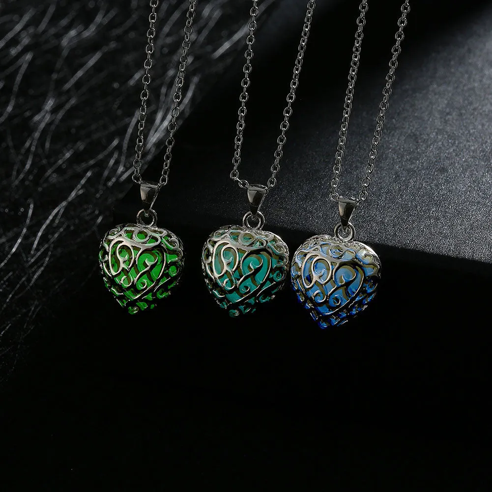 Luminous Hollow Heart Beads Necklace