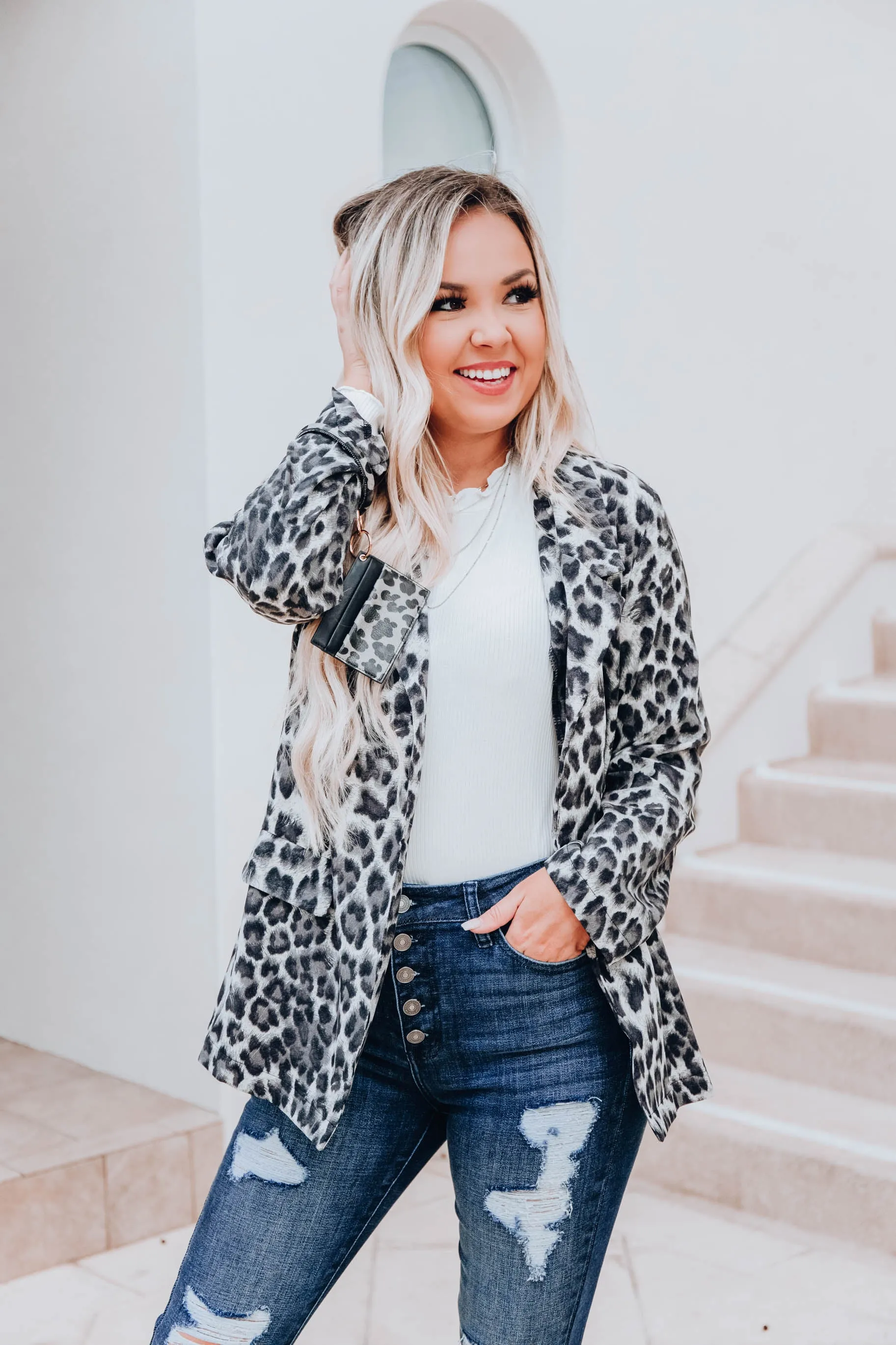 Luminous Leopard Blazer - Grey