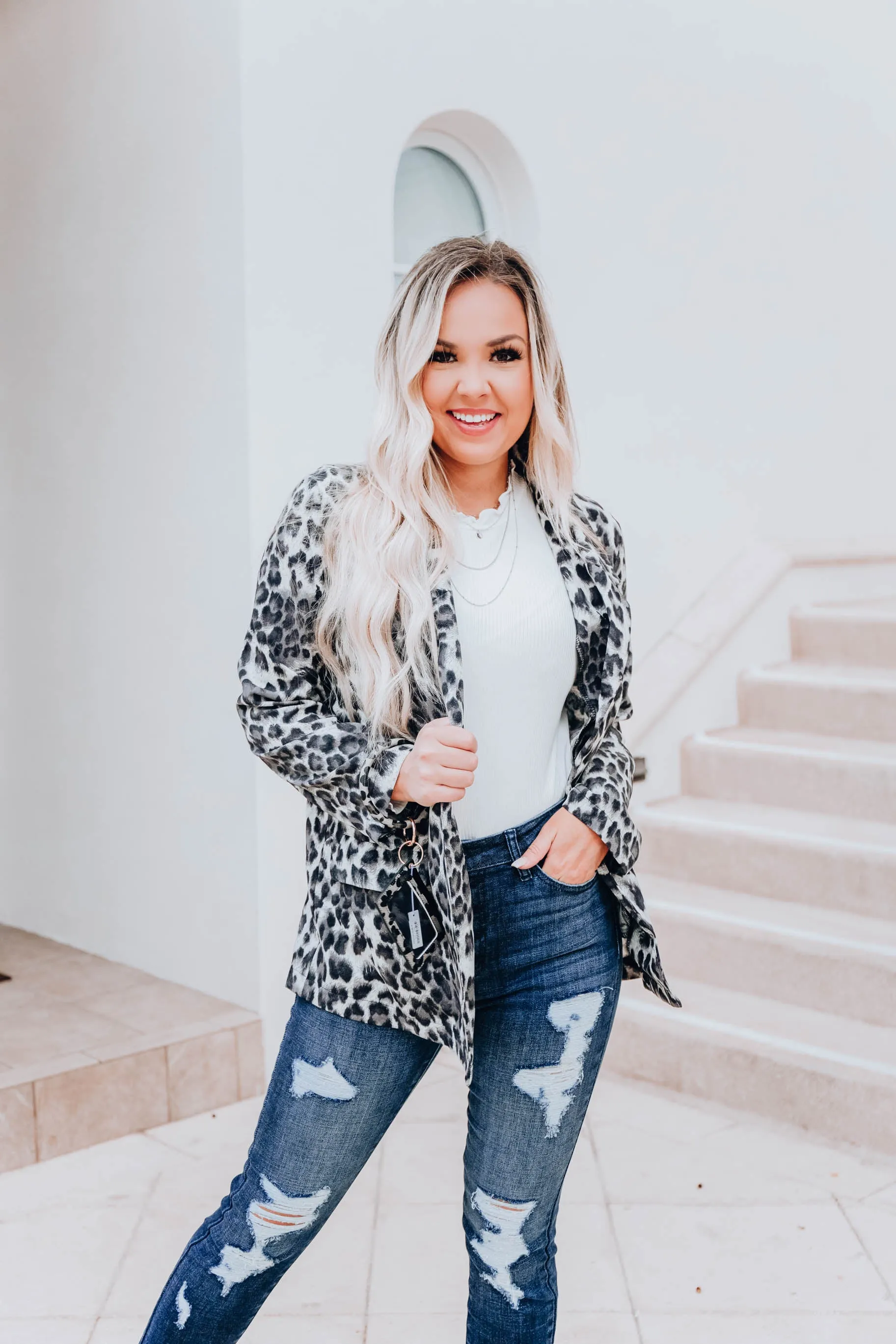 Luminous Leopard Blazer - Grey