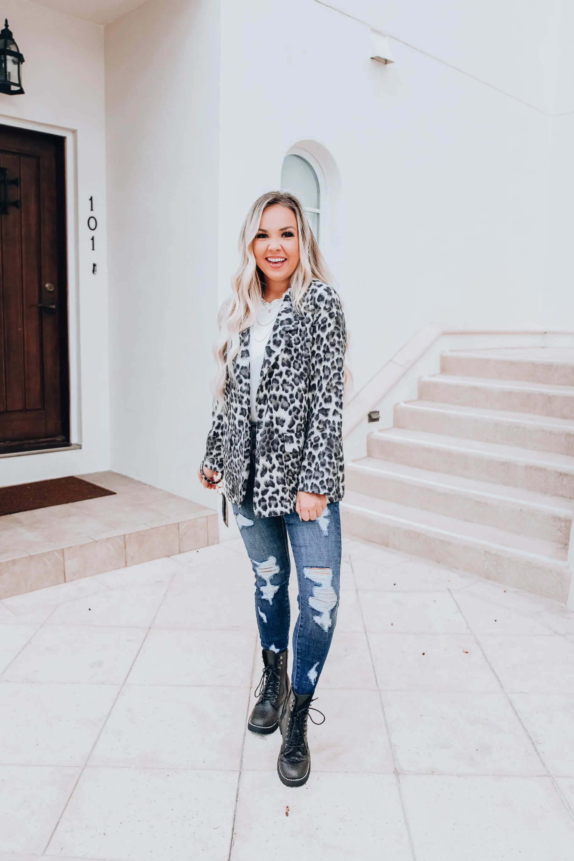 Luminous Leopard Blazer - Grey