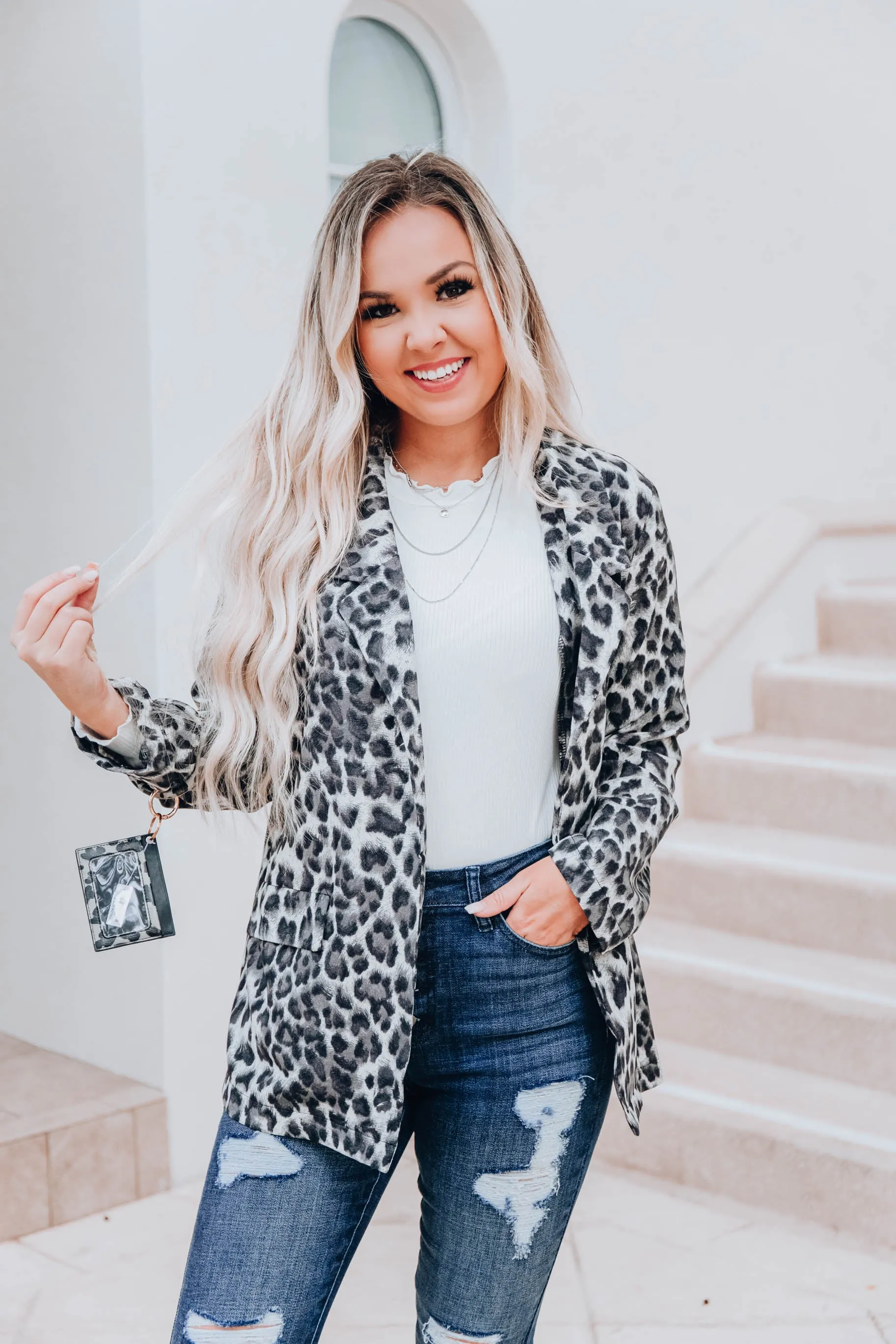 Luminous Leopard Blazer - Grey