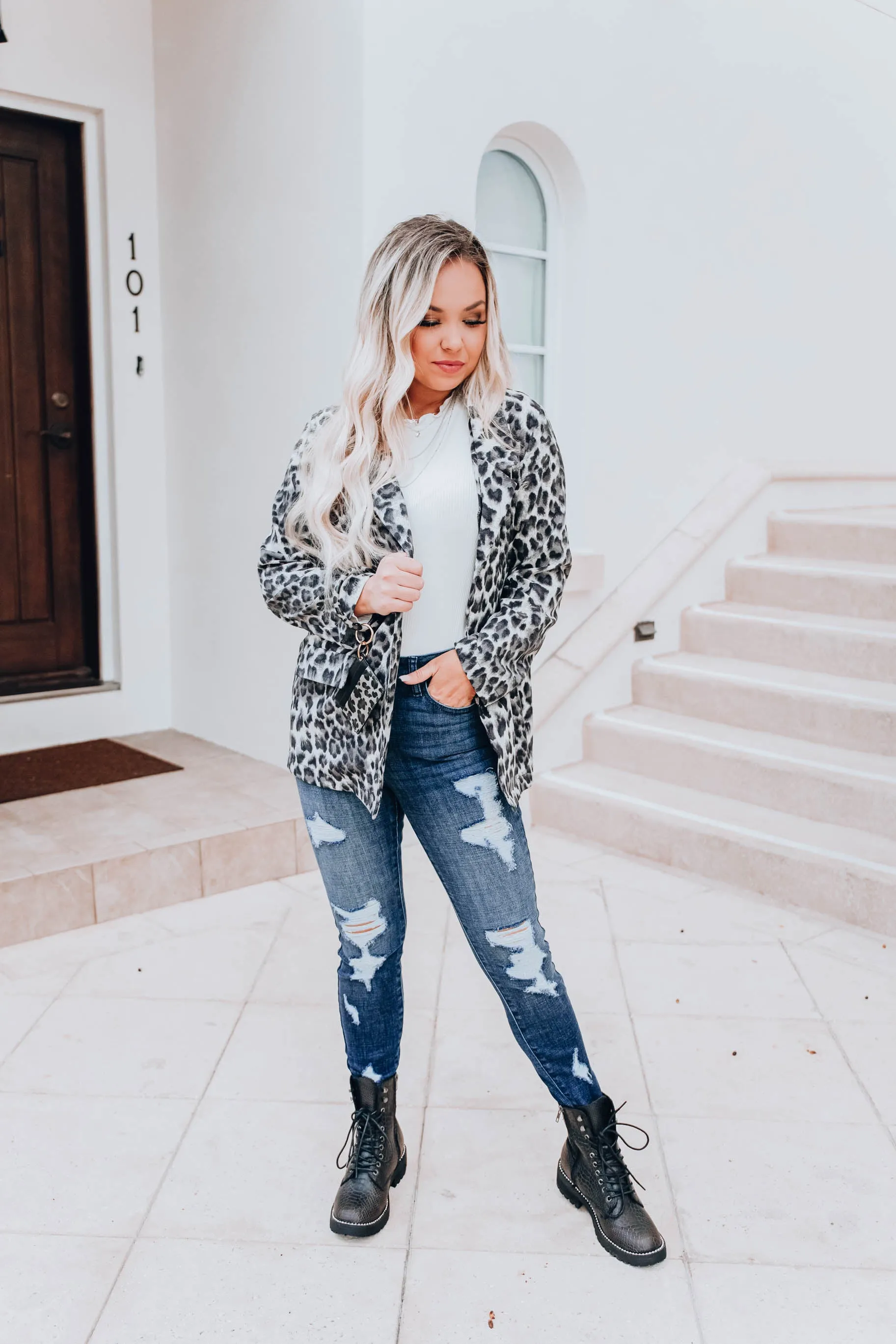Luminous Leopard Blazer - Grey
