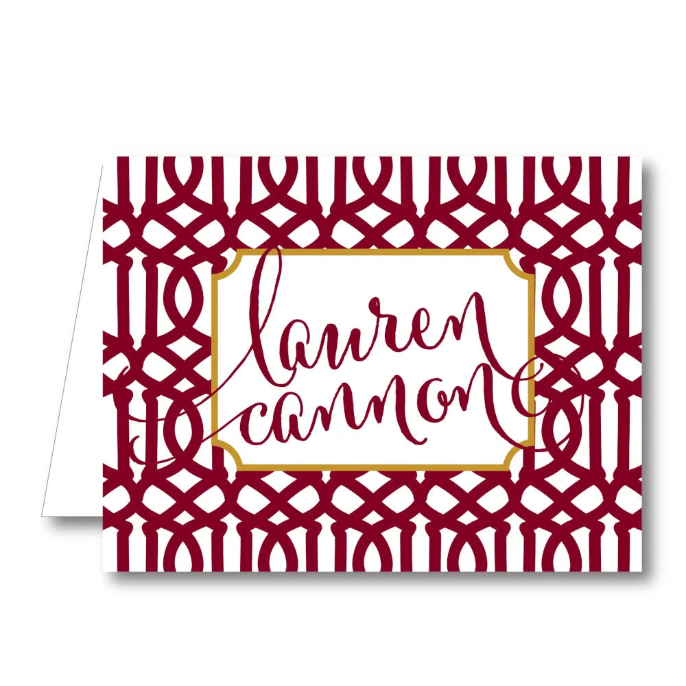 Maroon White Trellis Folded Notecard
