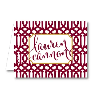Maroon White Trellis Folded Notecard