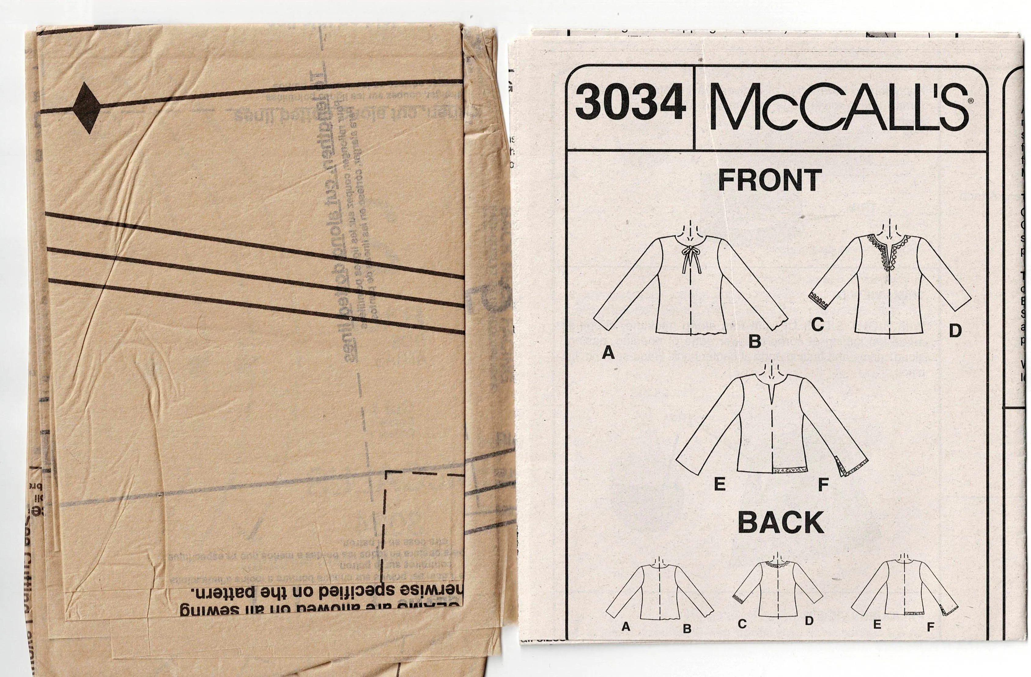 McCall's 3032 Womens EASY Pullover Caftan Tops Out Of Print Sewing Pattern Size XS - MED UNCUT Factory Folded