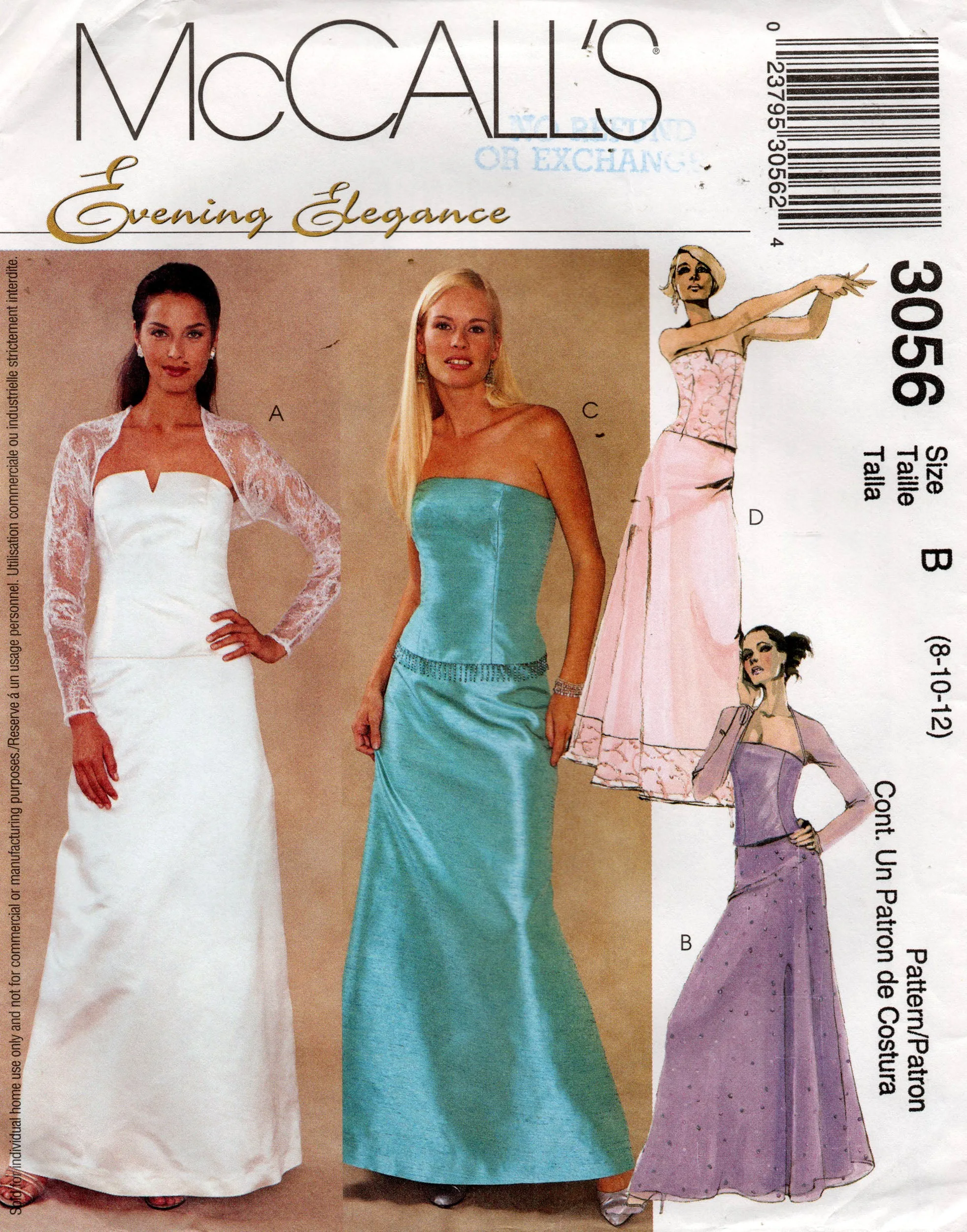 McCall's 3056 Womens Evening Elegance Shrug Bustier Top & Skirt Out Of Print Sewing Pattern Sizes 8 - 12 UNCUT Factory Folded