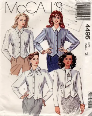 McCall's 4495 Womens Long Sleeved Blouses 1980s Vintage Sewing Pattern Size 12 Bust 34 inches UNCUT Factory Folded