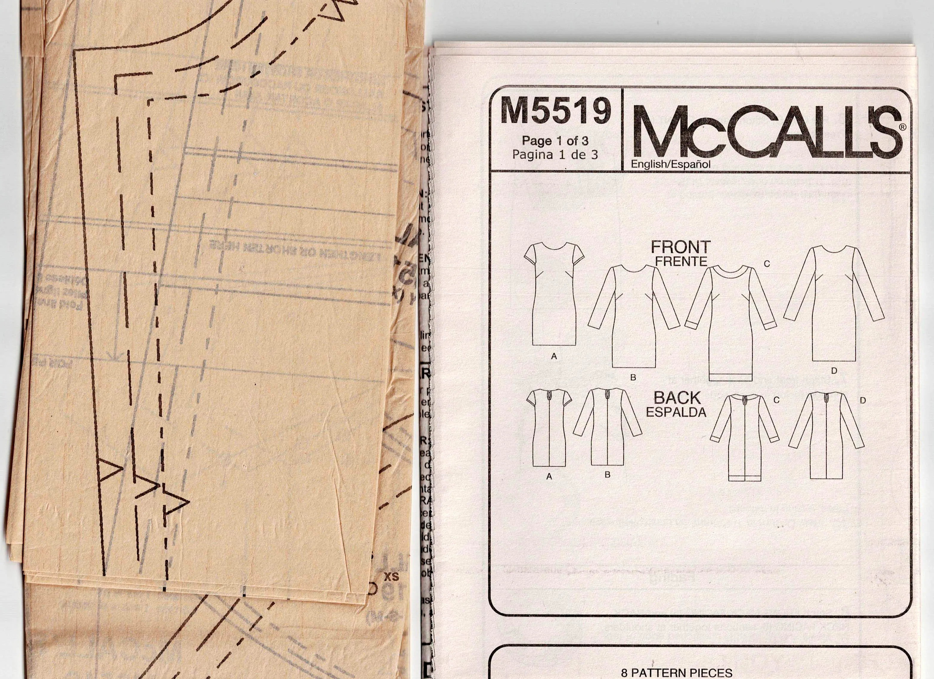 McCall's 5519 Womens EASY 1 Hour Slim Dress Out Of Print Sewing Pattern Size XS - MED UNCUT Factory Folded