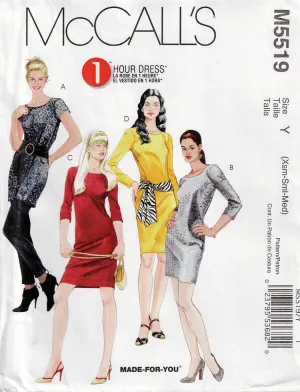 McCall's 5519 Womens EASY 1 Hour Slim Dress Out Of Print Sewing Pattern Size XS - MED UNCUT Factory Folded