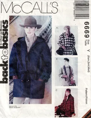 McCall's 6669 Womens Unlined Outdoor Anorak Jacket with Optional Hood 1990s Vintage Sewing Pattern Size 4 - 14 UNCUT Factory Folded