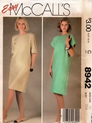 McCall's 8942 Womens EASY Side Buttoned Dress 1980s Vintage Sewing Pattern Size 10 UNCUT Factory Folded