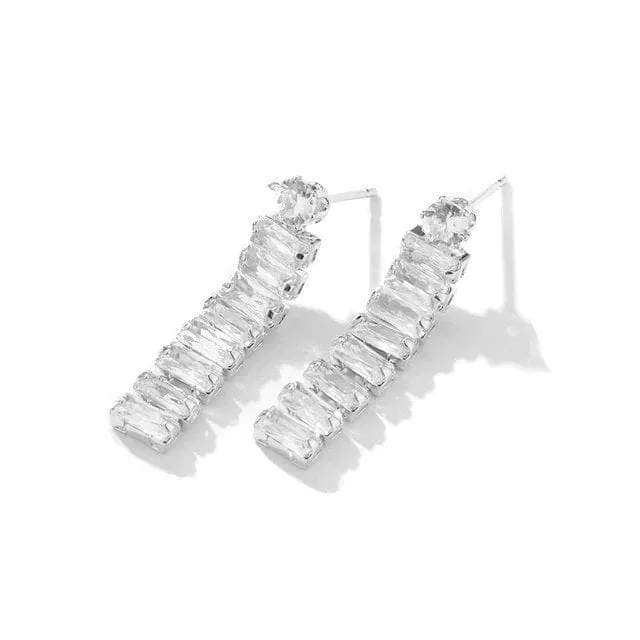 Medium Crystal Hoop Earrings, Baguette Cut CZ Crystal Stud Earrings, Bridal Huggie Hoop Earrings