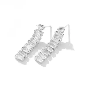 Medium Crystal Hoop Earrings, Baguette Cut CZ Crystal Stud Earrings, Bridal Huggie Hoop Earrings