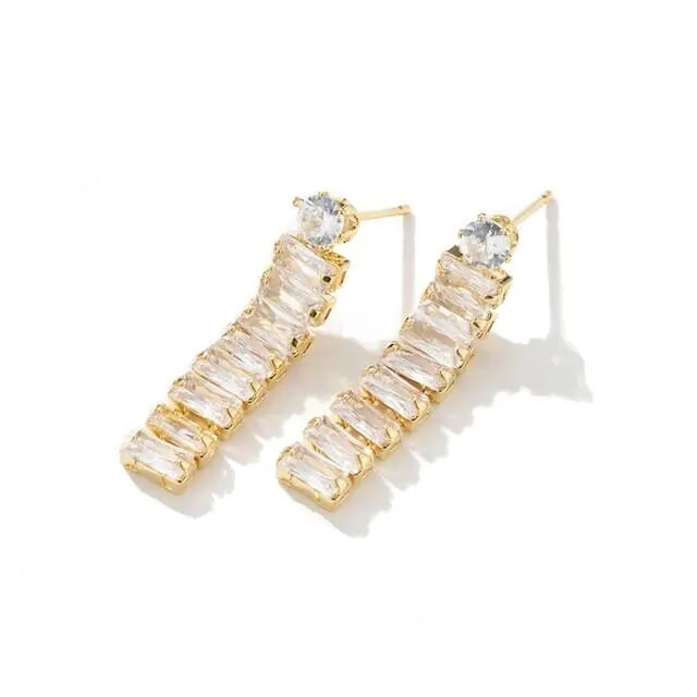 Medium Crystal Hoop Earrings, Baguette Cut CZ Crystal Stud Earrings, Bridal Huggie Hoop Earrings