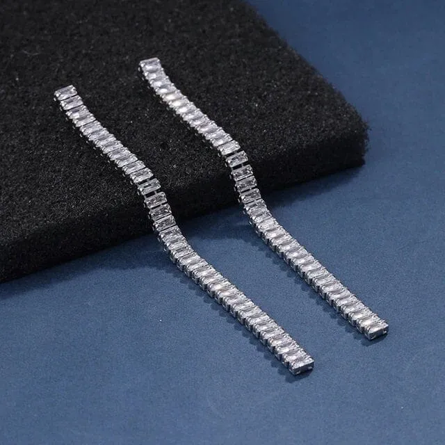 Medium Crystal Hoop Earrings, Baguette Cut CZ Crystal Stud Earrings, Bridal Huggie Hoop Earrings