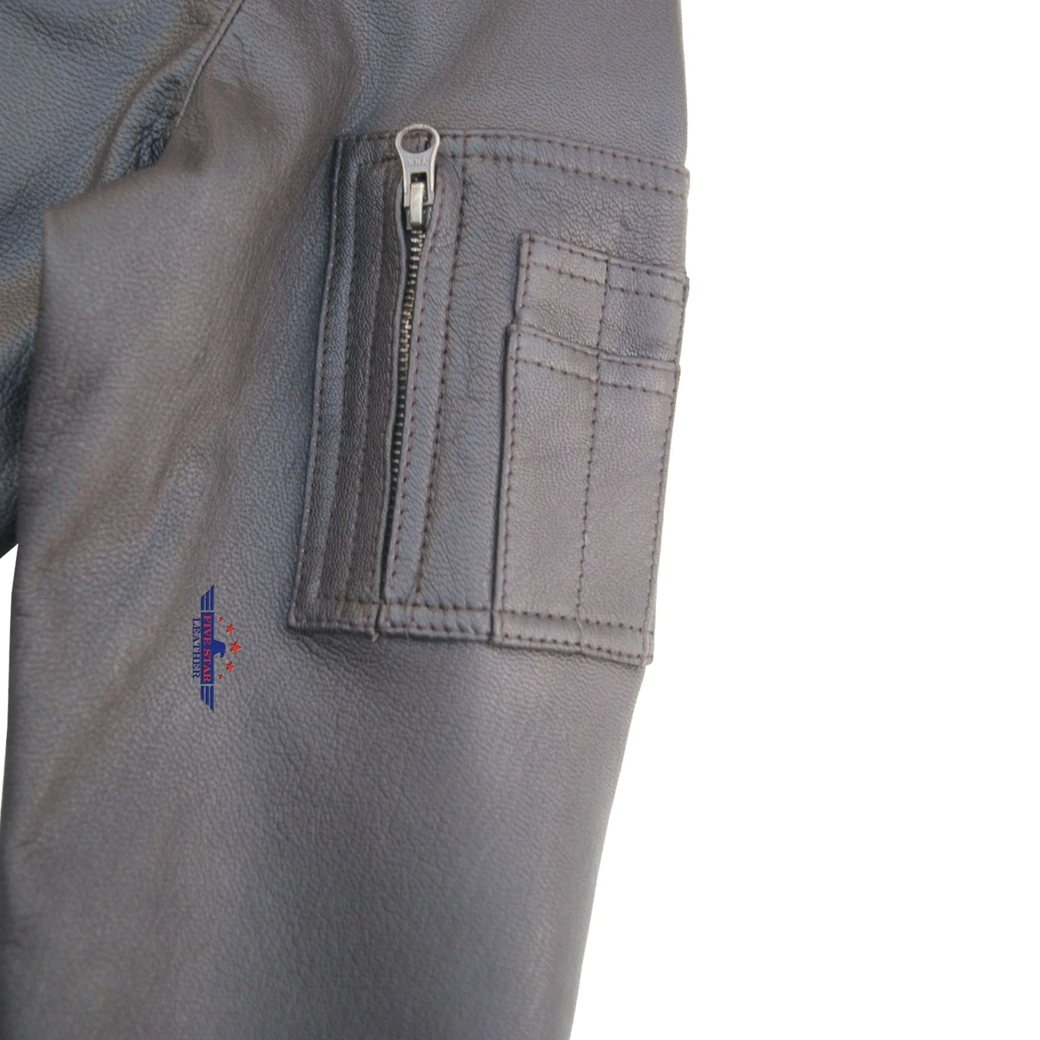 Men Real Leather Jacket MA-1 Army Pilot Bomber Military Goatskin Seal Brown