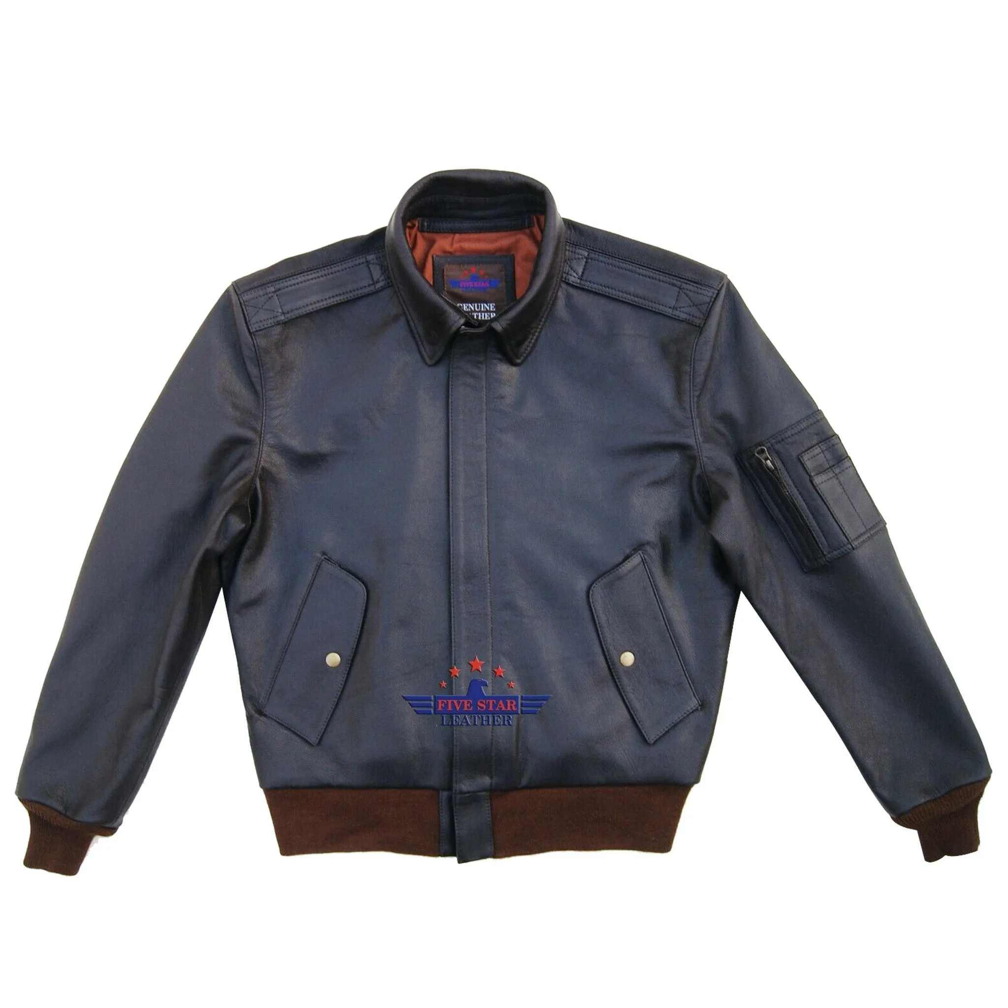Men Real Leather Jacket MA-1 Army Pilot Bomber Military Goatskin Seal Brown