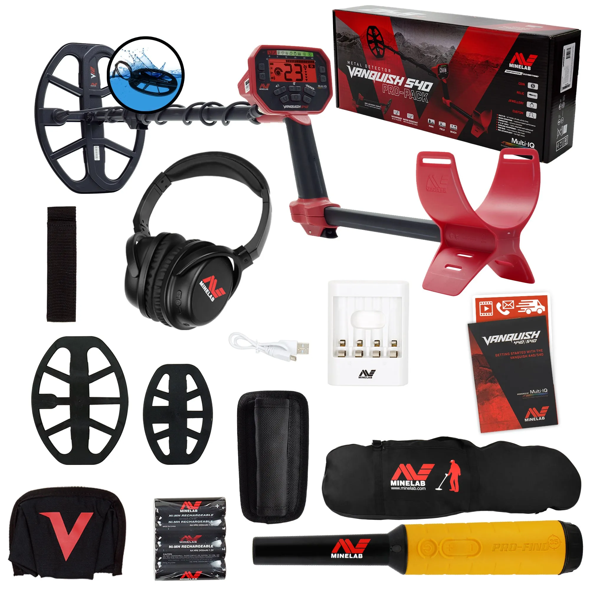 Minelab VANQUISH 540 Pro Pack Detector w/ 2 Coils, Pro-Find 35 Pinpointer, & Bag