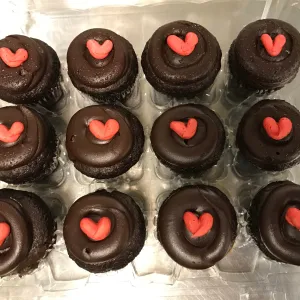Mini Chocolate Cream Filled Cupcakes with Red Hearts