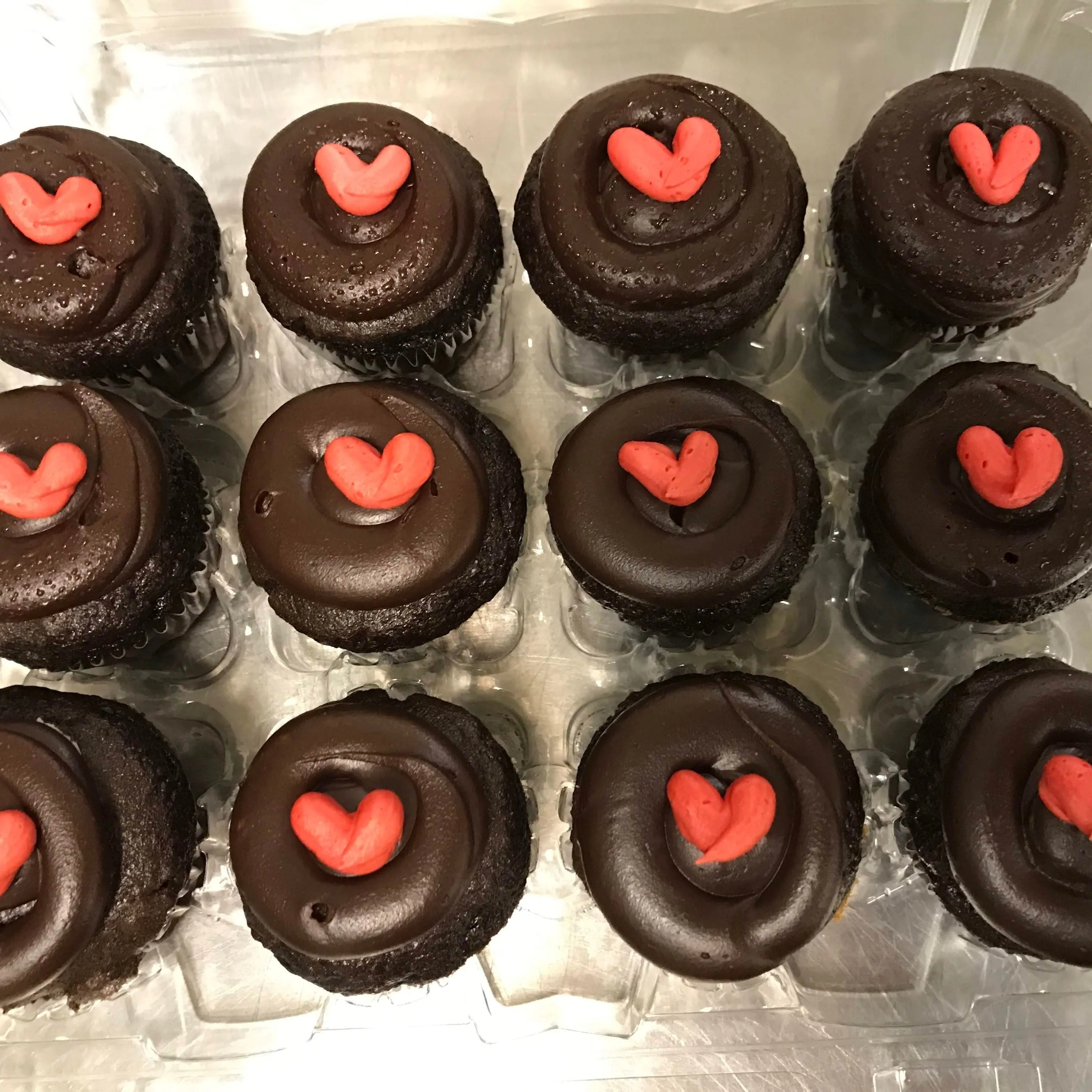 Mini Chocolate Cream Filled Cupcakes with Red Hearts