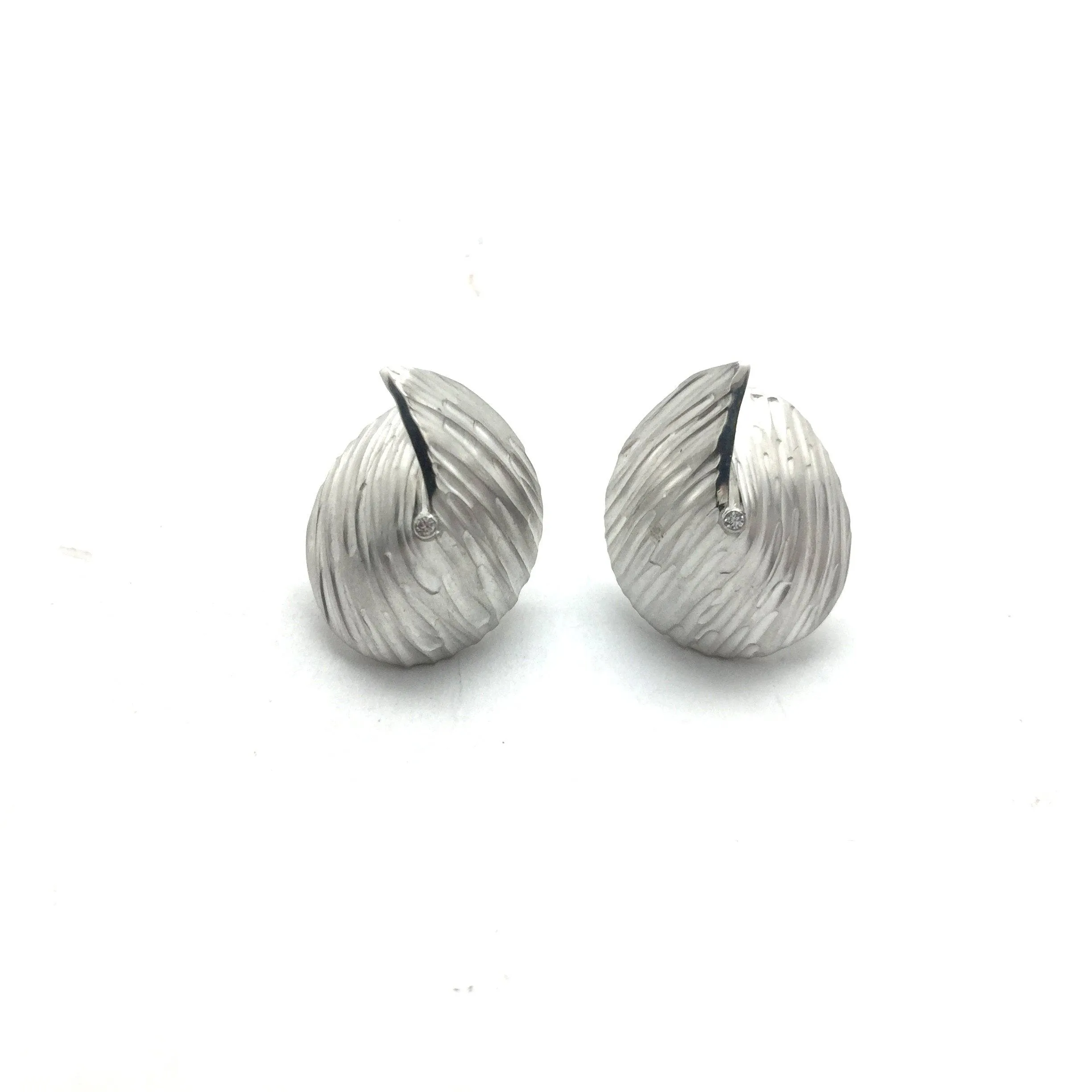 Mini Folded Ribbon Earrings - Silver