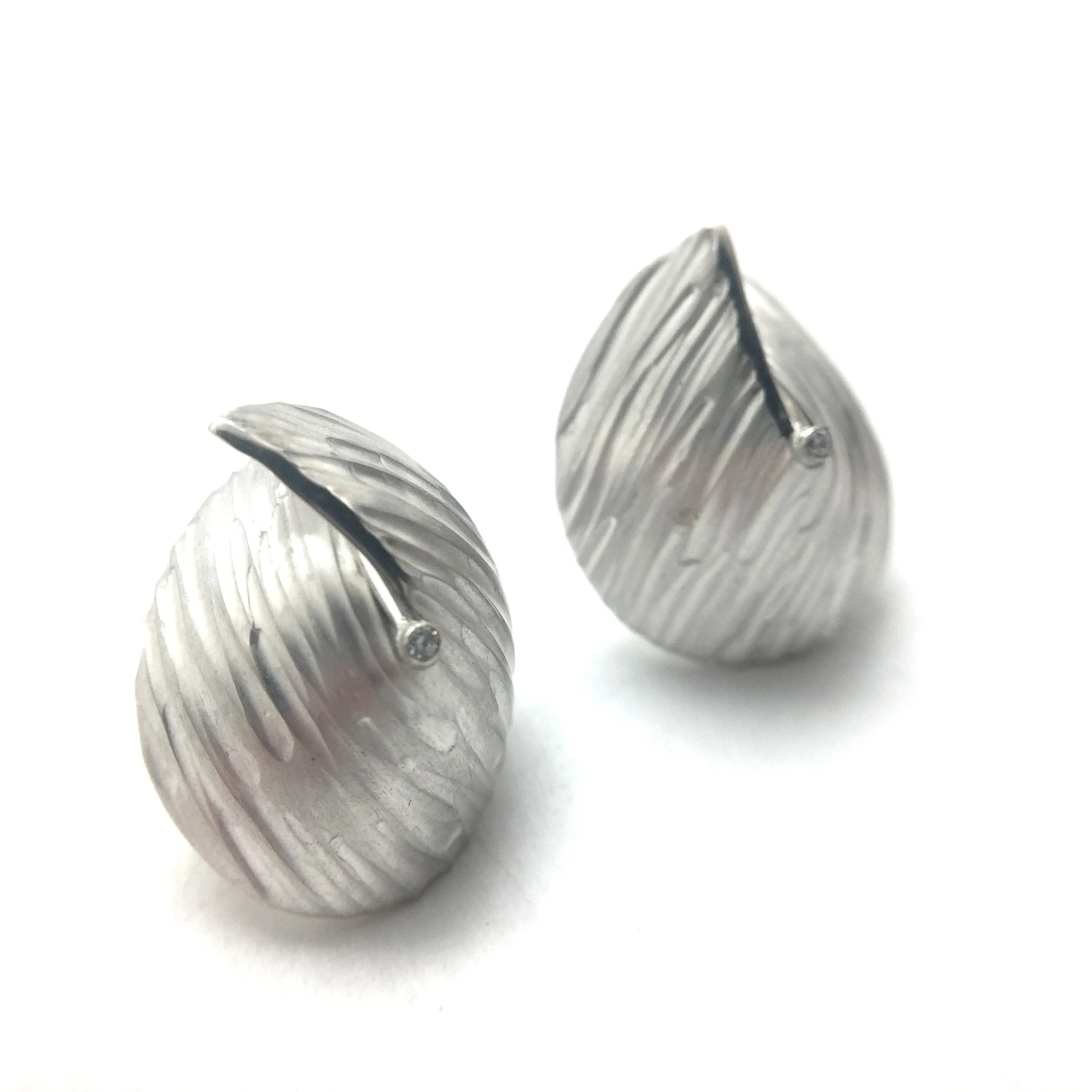 Mini Folded Ribbon Earrings - Silver