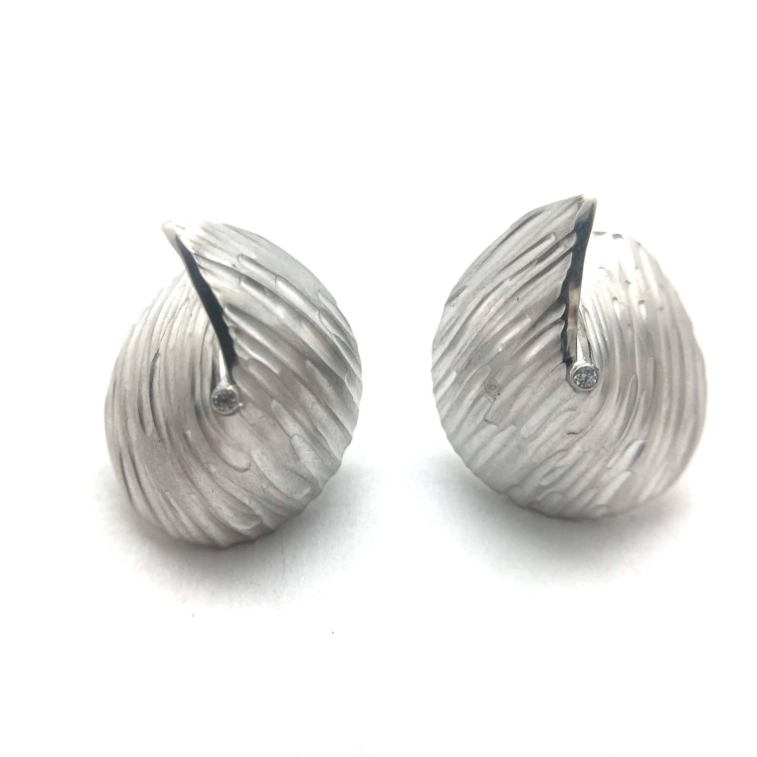 Mini Folded Ribbon Earrings - Silver