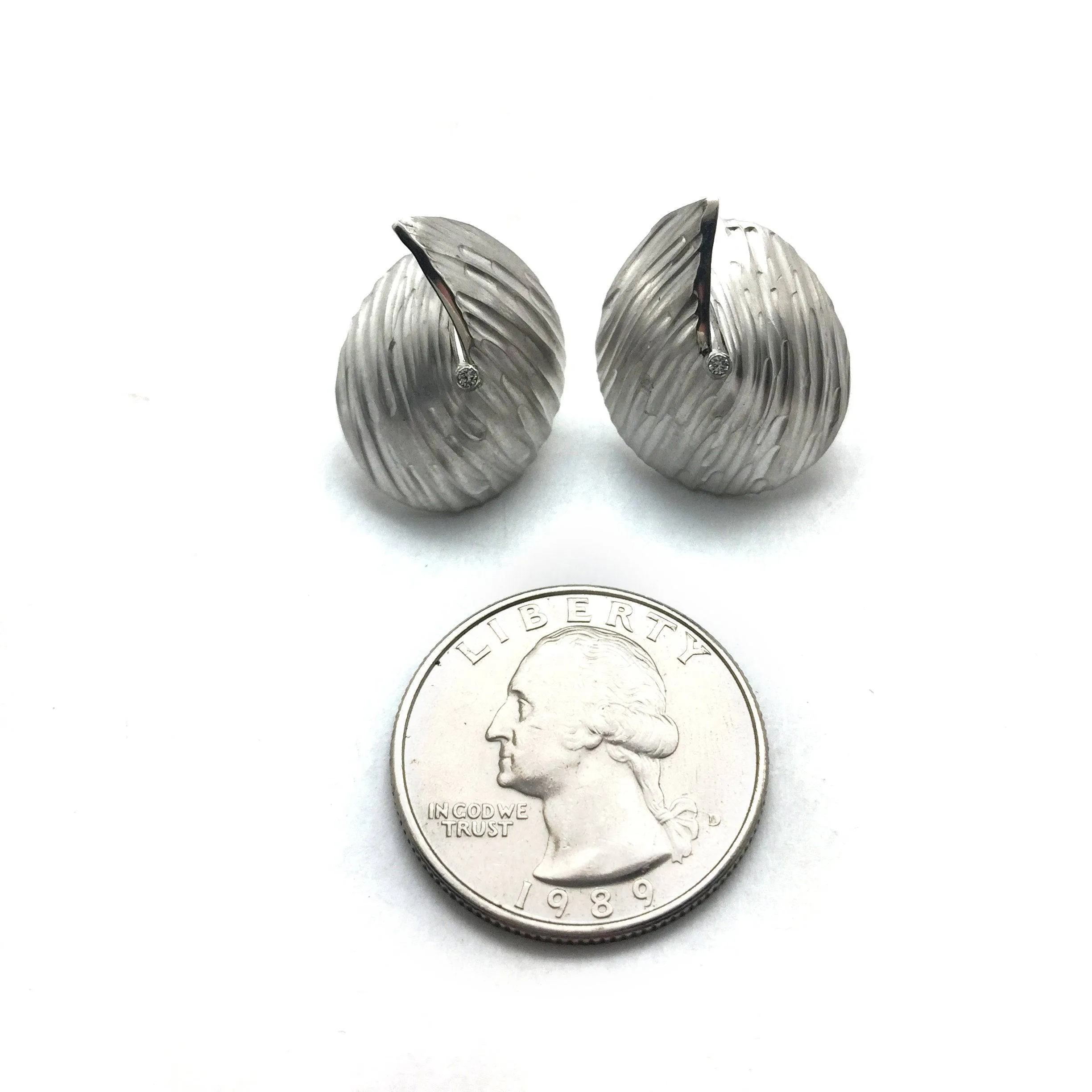 Mini Folded Ribbon Earrings - Silver