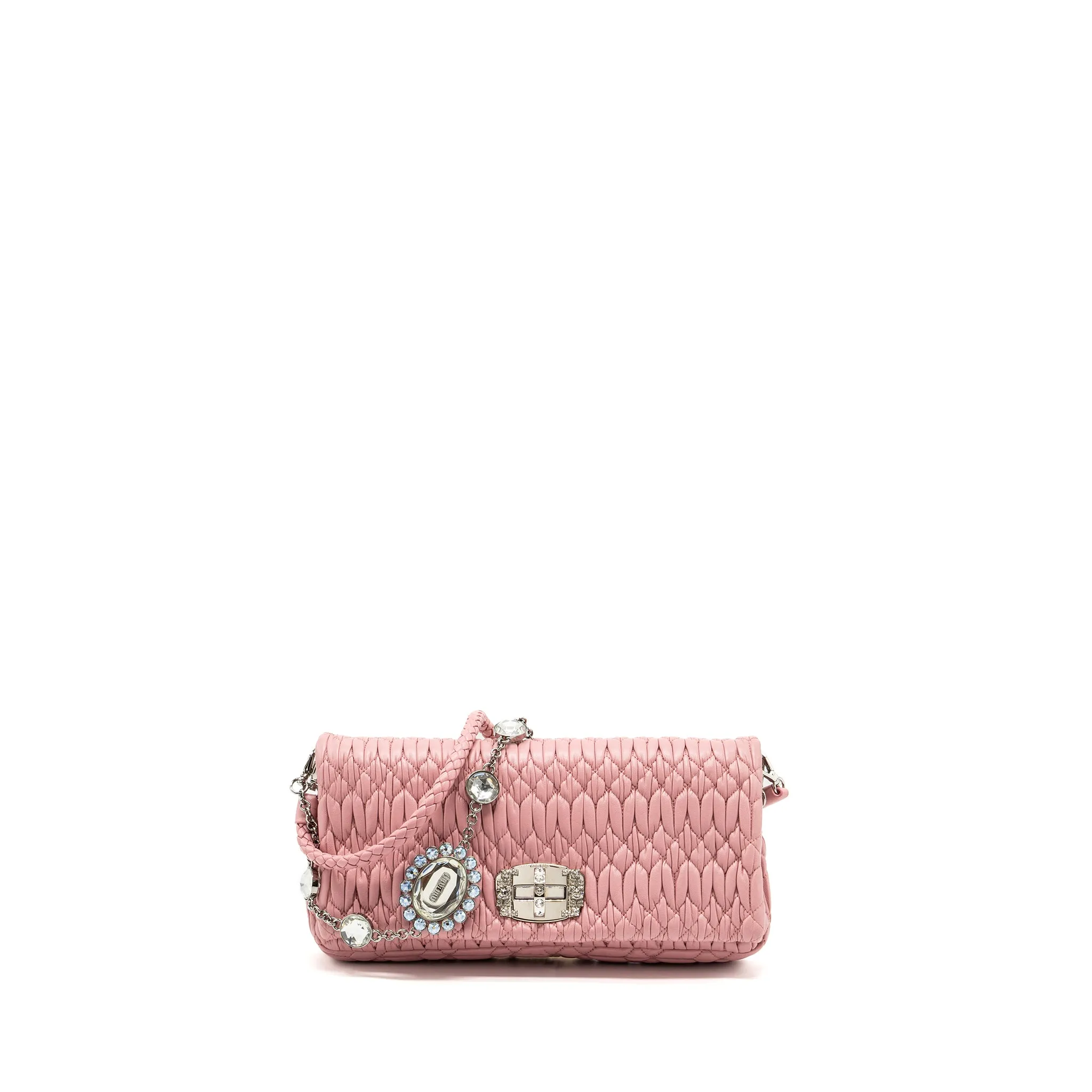Miu Miu Crystal shoulder bag lambskin pink SHW