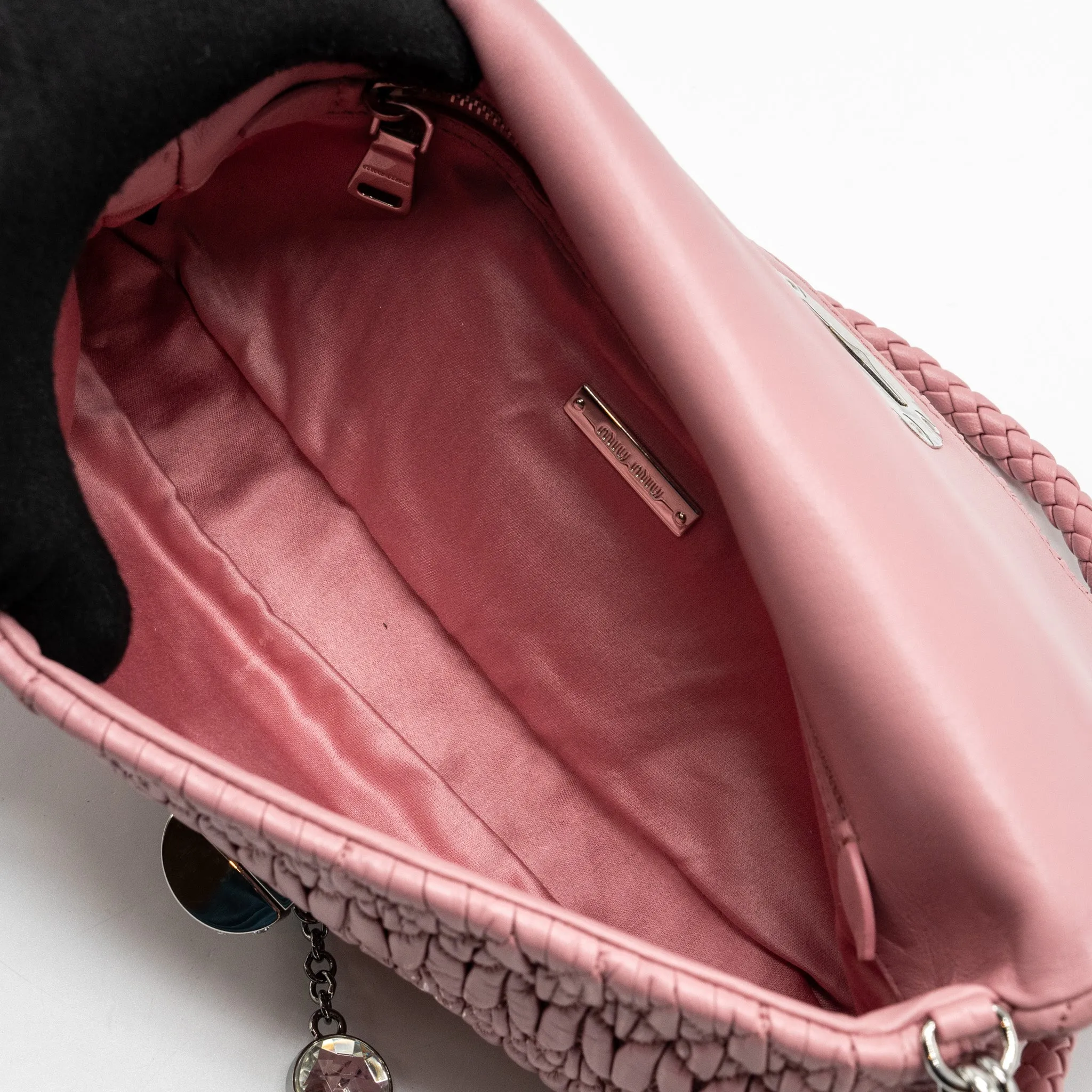 Miu Miu Crystal shoulder bag lambskin pink SHW