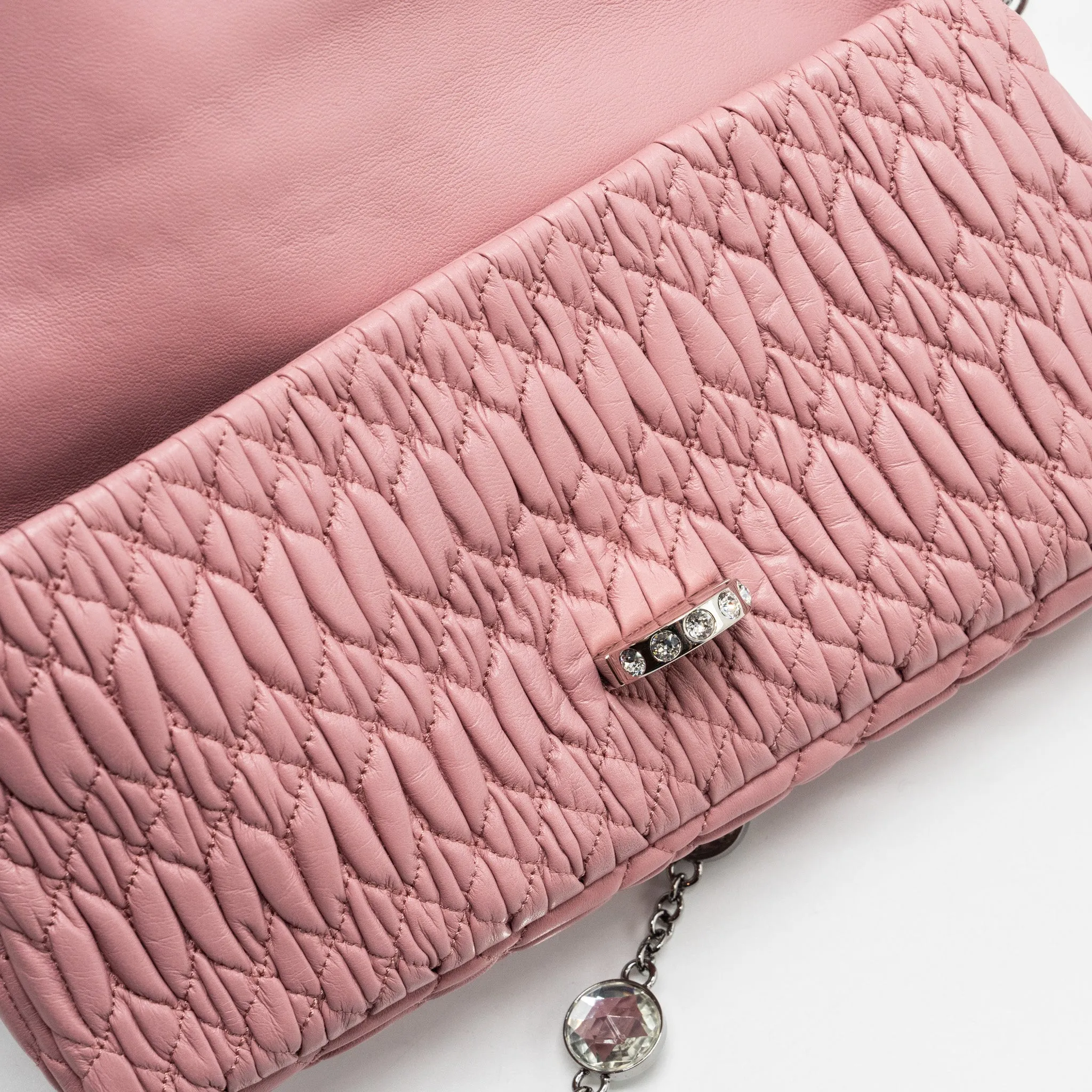 Miu Miu Crystal shoulder bag lambskin pink SHW