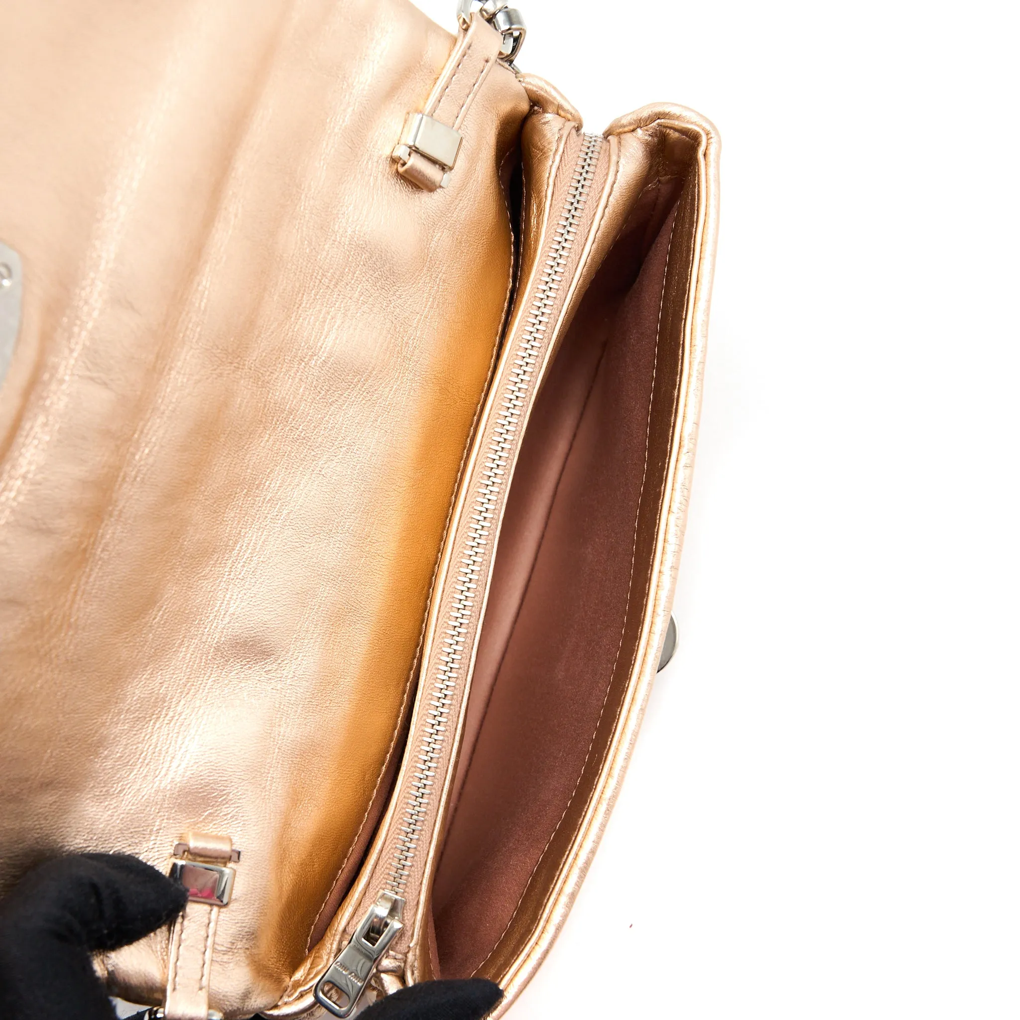 Miumiu Crystal Shoulder Bag Nappa Cipria Lame SHW