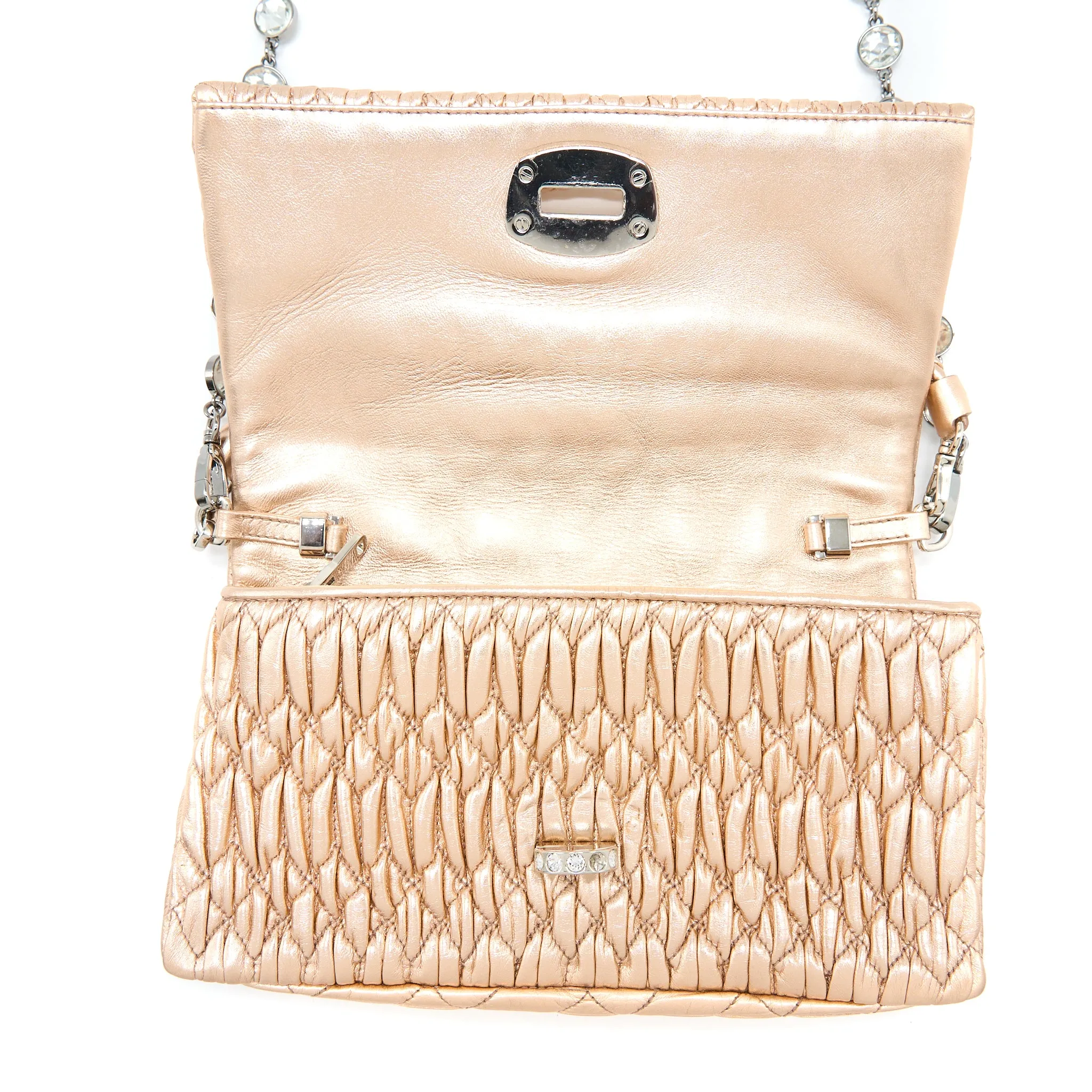 Miumiu Crystal Shoulder Bag Nappa Cipria Lame SHW