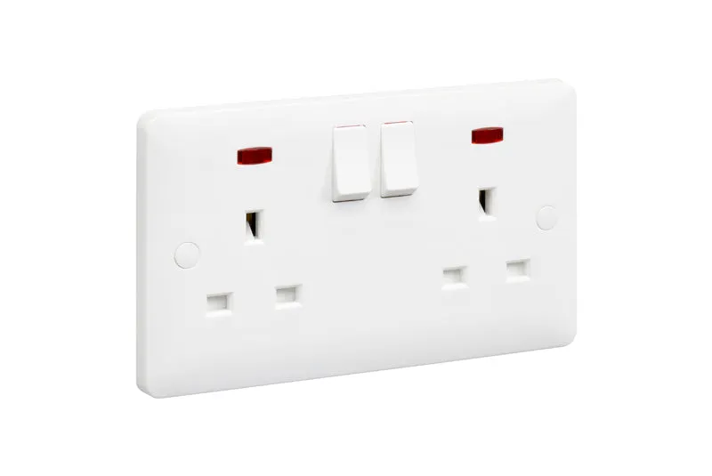 MK Base MB2647WHI White Moulded 13A 2G SP Switched Socket   Neon