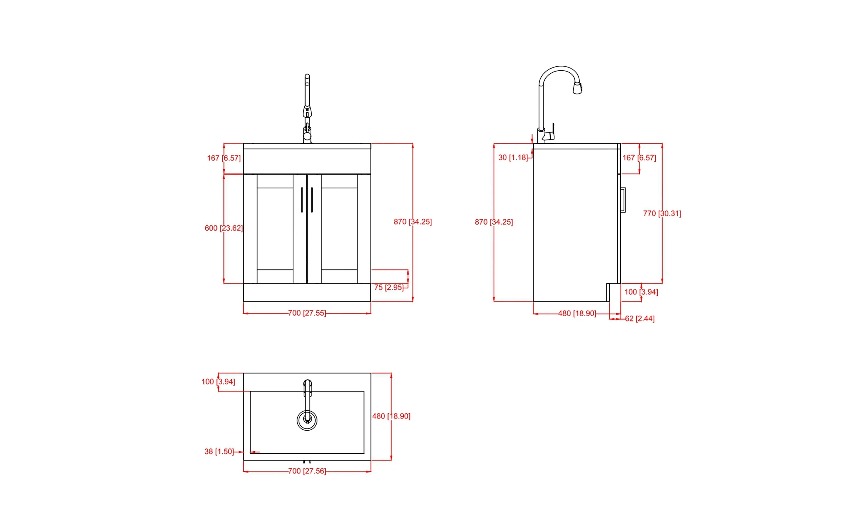 Modern Wide Shaker All-In-One 28-inch Laundry Utility Sink and Cabinet