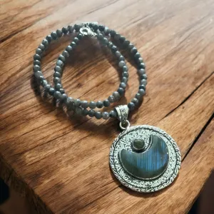 MOON Labradorite Sterling Silver overlay Pendant Necklace