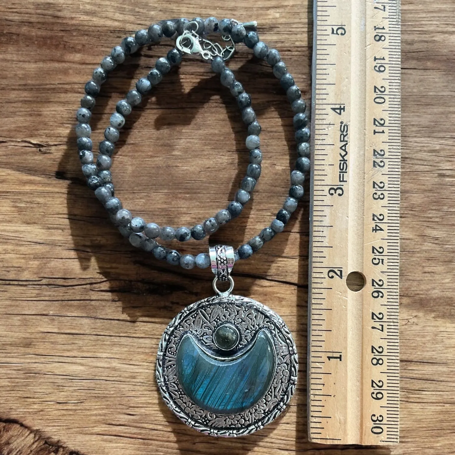 MOON Labradorite Sterling Silver overlay Pendant Necklace