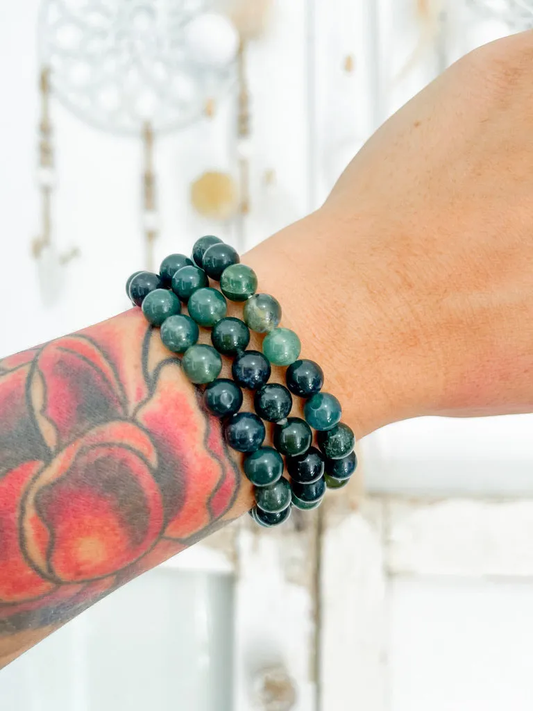 Moss Agate 8mm Bead Bracelet