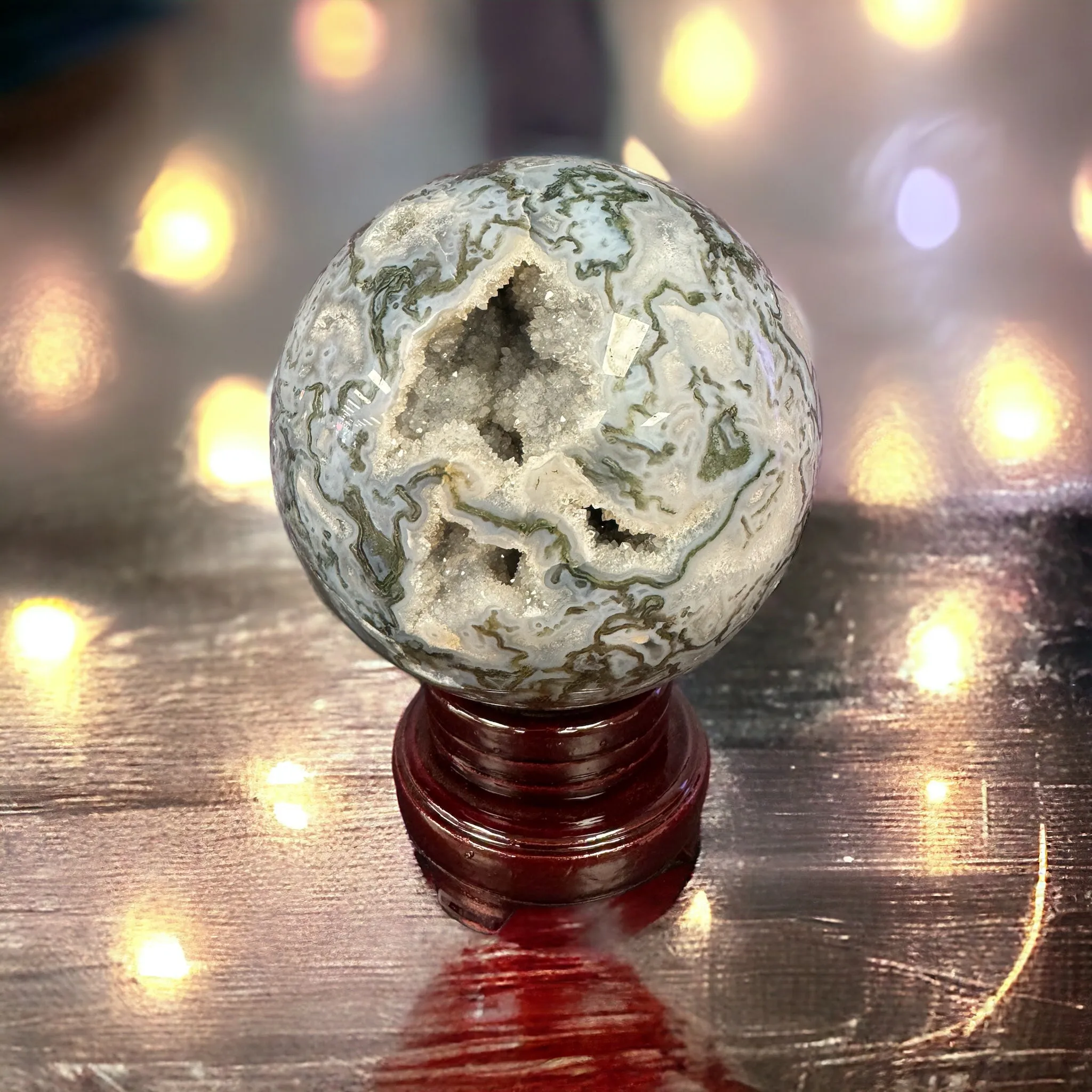 Moss Agate Druzy Sphere - Exquisite