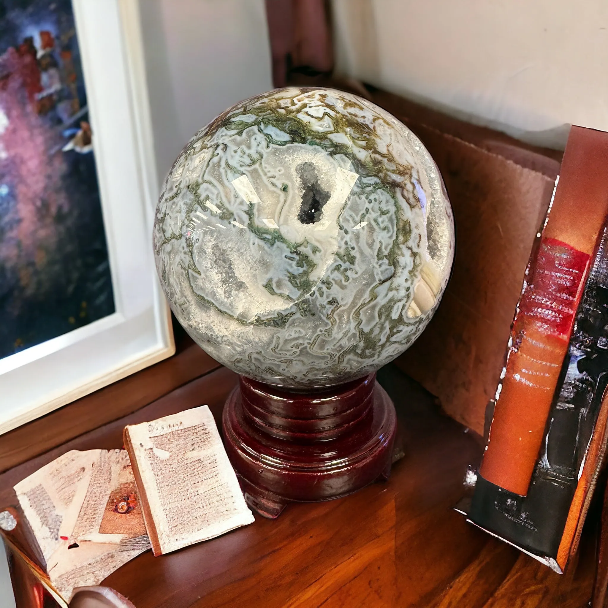Moss Agate Druzy Sphere - Exquisite