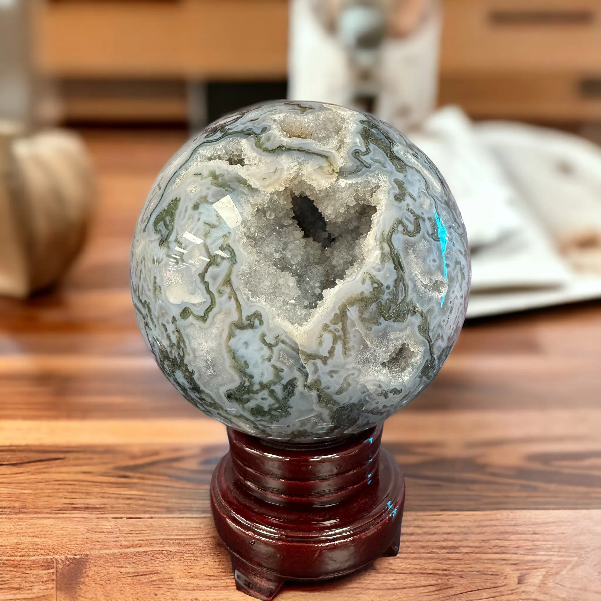 Moss Agate Druzy Sphere - Exquisite