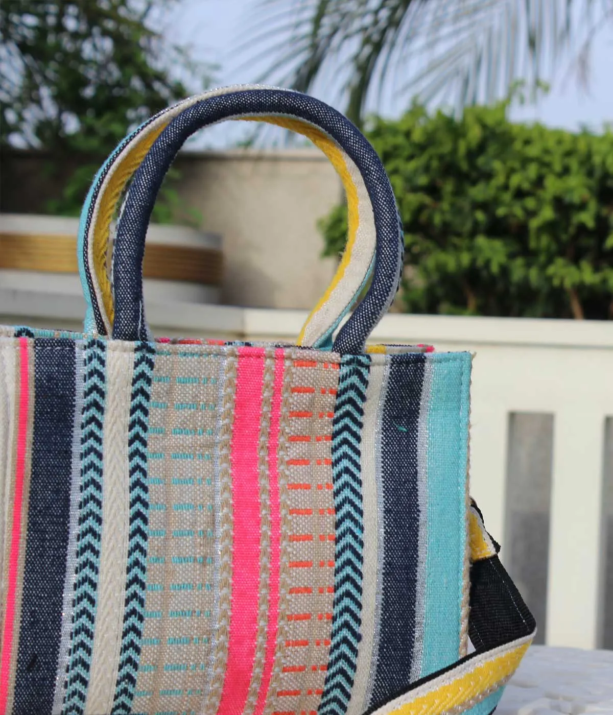 MULTIHUED STRIPES SMALL TOTE BAG